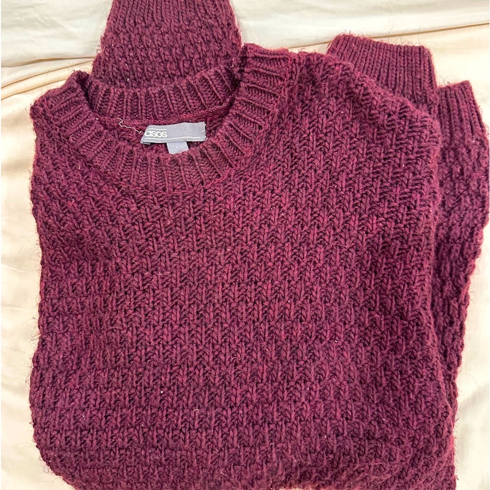 ASOS DESIGN Tall crew neck chunky rib sweater in dark red